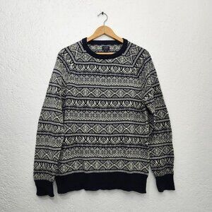 J.Crew 100% cotton crewneck Fair Isle sweater Navy and White